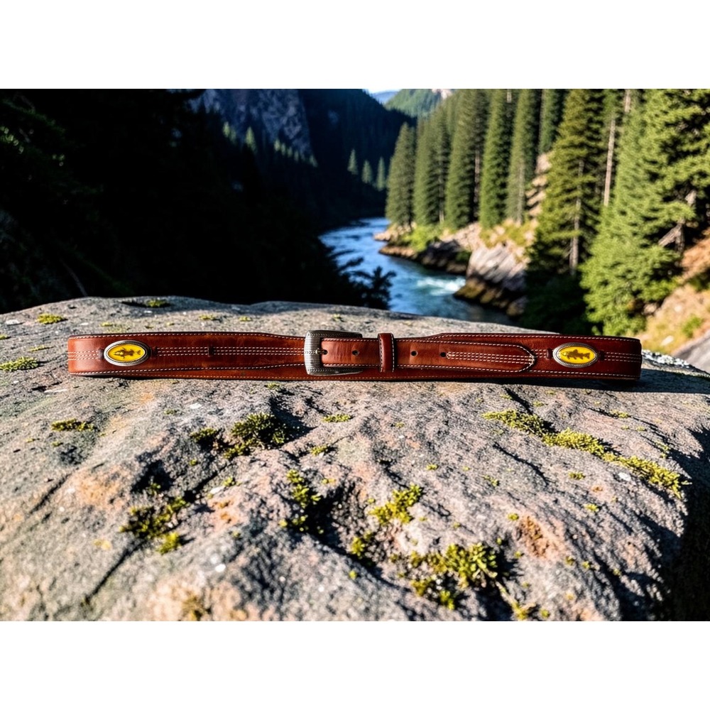 VTG ONYX by Brighton Men's Brown Leather Fish Concho Belt Size 40 Fishing Sport